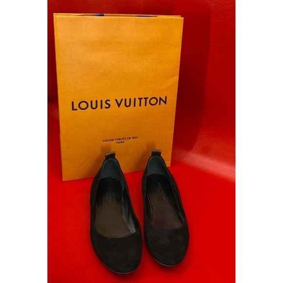 Louis Vuitton Uniformes Uniform Black Suede Logo Tabs Ballet Flats 39 1/2 M - Picture 3 of 15